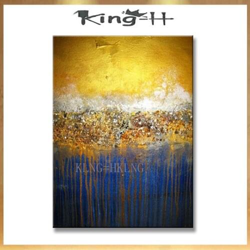 Artist Original modern Handmade abstract oil painting on canvas yellow and blue landscape wall picture for living room unframed