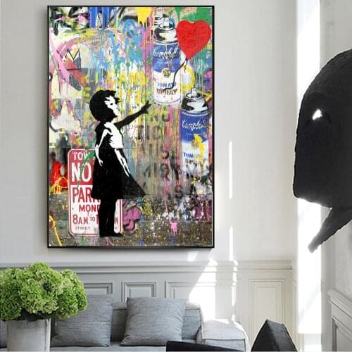 Girl Holding A Balloon Canvas Painting Modern Street Graffiti Art Posters and Prints Wall Art Picture for Living Room Home Decor