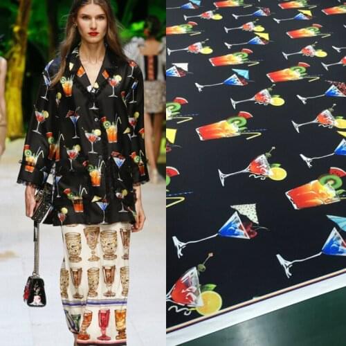 Cocktail glass printed polyester fabric cloth 145 cm width womens children shirt dress clothing fabric Low price wholesale