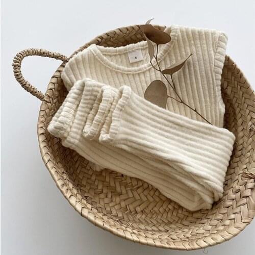 Baby Clothing Sets for Girl Solid Bottoming Shirt + Pants Two-piece 2021 Autumn Winter Thicken Warm Kids Clothes Boys Outfits