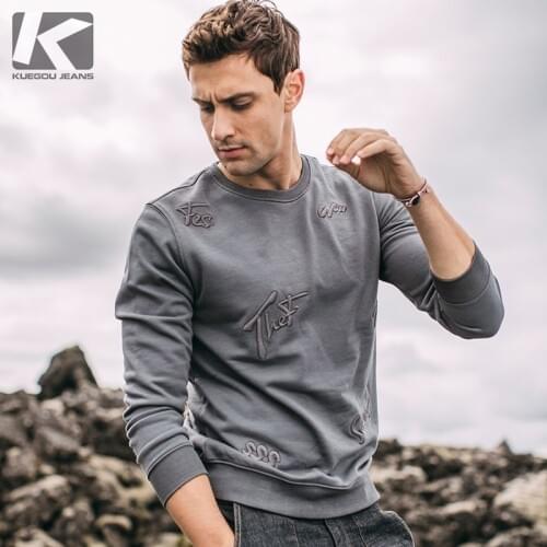Autumn Men Sweatshirt Cotton Embroidery Letters Black Gray Pullovers For Man Casual Slim Fit 2020 Male Wear Tops Tracksuits 1531