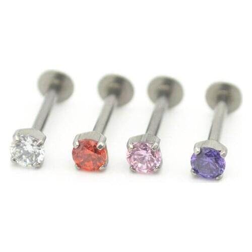 Labret Stud 16G CZ Gem Round Tragus Lip Monroe Ear Cartilage Stud Earring Piercing Punk Cubic Zirconia 4 claw design