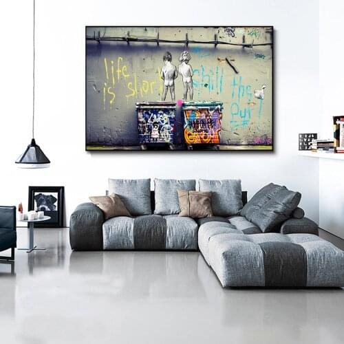 Life Is Short Graffiti Art Posters And Prints Modern Two Kids Street Art Canvas Paintings On the Wall Art Canvas Pictures Cuadro