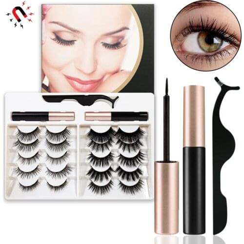 Magnetic Lashes Mink 10 Pairs Natural Extension Lasting Handmade Repeated Use Eyelash Eyeliner Waterproof Liquid Extension Kit