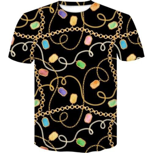 Vintage 3D Golden Chain gem Print fashion T-shirt 2021 Summer Short Sleeve Luxury Men Clothing O-neck t shirt Royal Tops Tees