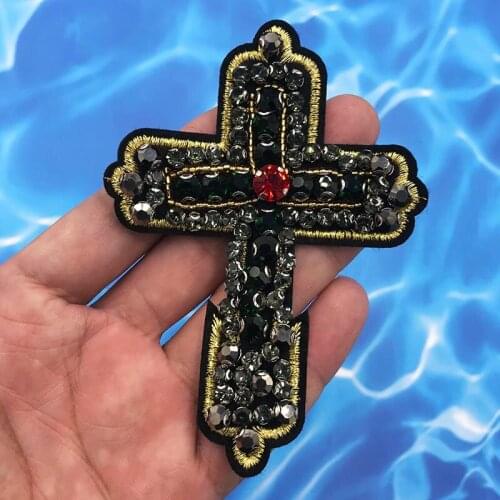 Handmade cross Design Bead Patches Sew on Sequin Patch for Clothes Beads Applique Cute Patch