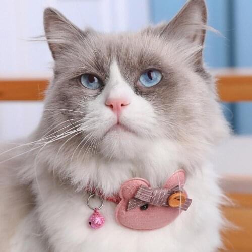 Cat Collar with Bell Small Dogs Adjustable Collar Necklace Buckle Pet Products Pink Cute Cartoon Pattern Ornament With Bells