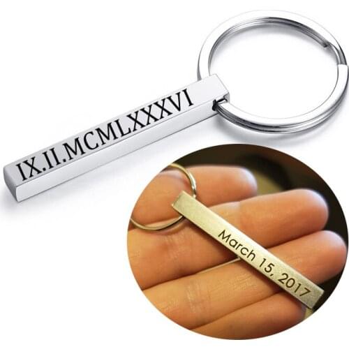 Personalized Keychain Laser Engraved Couple Keychain Coordinate KeyRing Name Key Chain Ring Bar Gift For Men Women