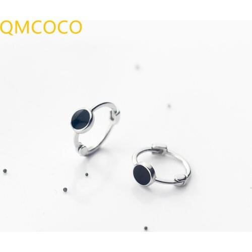 QMCOCO Simple Black Ear Buckle 925 Silver Round Heart-Shape Earring 2021 New Trend Temperament Man Woman Ear Jewelry Accessories