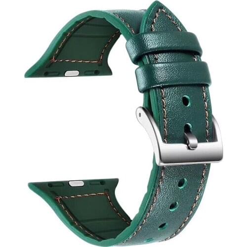 Genuine Leather + Silicone Strap for Apple Watch 6 5 4 3 2 1 SE Band 44mm 40mm 42mm 38mm Leather Bracelet for iWatch Accessories