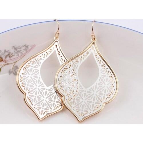 ZWPON 2020 New Graceful Arabesque Teardrop Dangle Earrings for Women Fashion Gold Filigree Heart Earrings Love Jewelry Wholesale