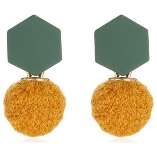 Unique Autumn Winter Knitted Wool Ball Drop Earrings for Women Female Oorbellen Geometric Pendants Earings Trendy Jewelry