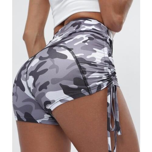 Camo High Waist Women Fitness Shorts Workout Draw String Gym Sexy Girl Tifht Shorts Sport Running Quick Dry Active Wear