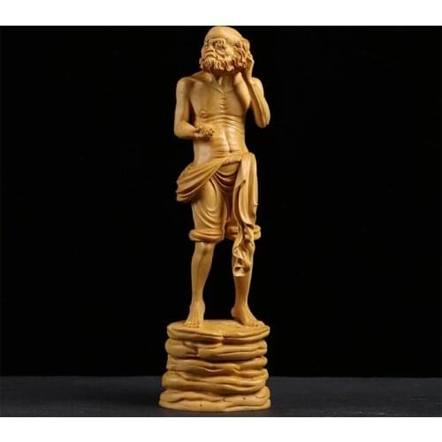 Boxwood 23cm Lohan Sculpture Buddha Solid Wood Statue Feng Shui Collection Chinese Traditions Lohan Home Decor