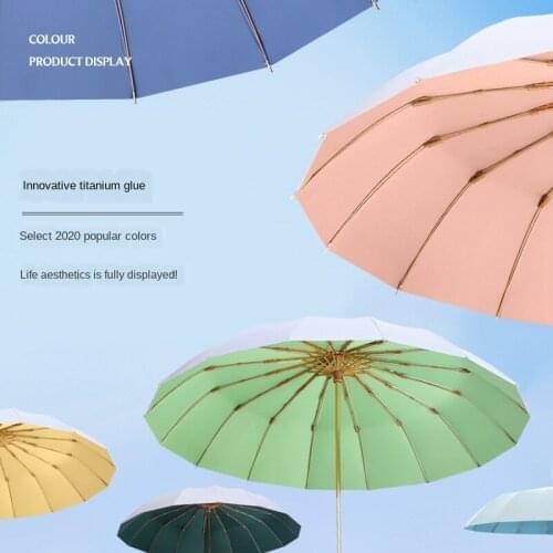 16K super windproof three-folding umbrella silver coating sunny and rainy umbrella wooden handle solid color business umbrella