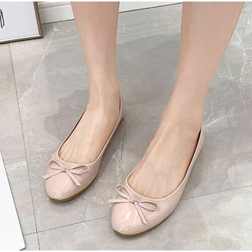 Womens Flat Single Shoes Solid PU Butterfly Knot Slip-On Shallow Female Loafer Elegant Leisure Comfortable Ladies Pumps Fashion