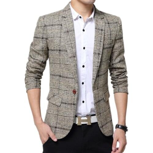 Spring and Autumn Blazers Men Jackets 2020 New Arrival Mens Casual Plaid Blazers Slim Fit Coat Male Khaki Suits Jacket M-4XL