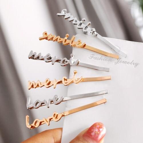 ZOSHI New Gold Silver Color Hairpins LOVE SMILE Letter Hair Pin Jewelry Hair Clip For Women Barrettes Head Accessories Bijoux