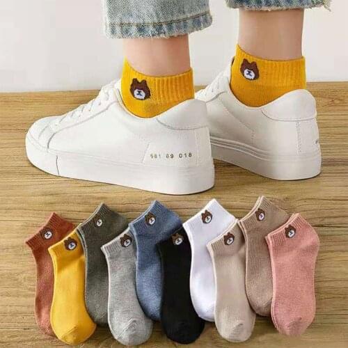 10Pairs Smile Casual Cotton Women Socks Ankle Lot Cartoon Cute Fruit Cat Print Low Cut Fashion Sport Daisy Kawaii Short Sock Set