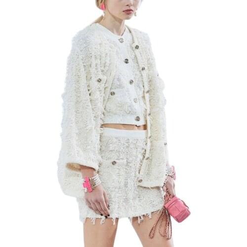 Designer White Women Cardigan Long 2021 Autumn Winter Knitted Jacket Runway V Neck Tassel Oversized Cardigan Women Sweater Coat