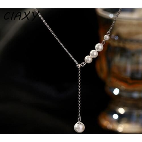 CIAXY 925 Sterling Silver Pearl Pull Necklaces for Women Temperament Clavicle Chain Choker Summer French Simple Jewelry
