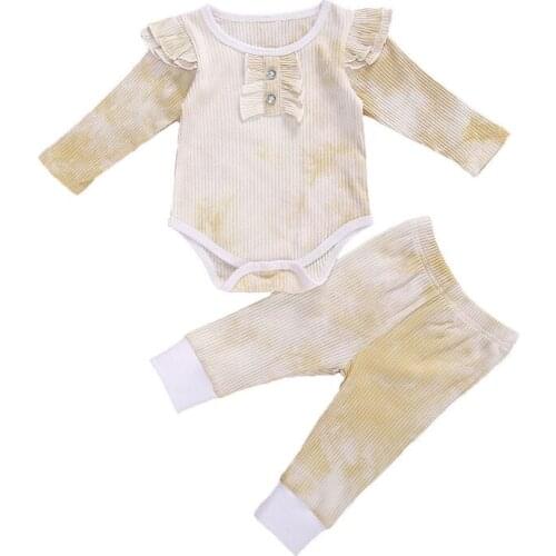 One Persent Baby Girl Clothing 2021 Long Sleeve Tie Die Print Ruffle Bodysuit Pants Newborn Set Fall Autumn Spring Clothes
