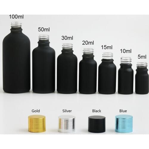 360 x 5ml 10ml 15ml 20ml 30ml 50ml 100ml Essential Oil Black Frosted Glass Bottle With 4 Color of Cap For Liquid Reagent Pipette