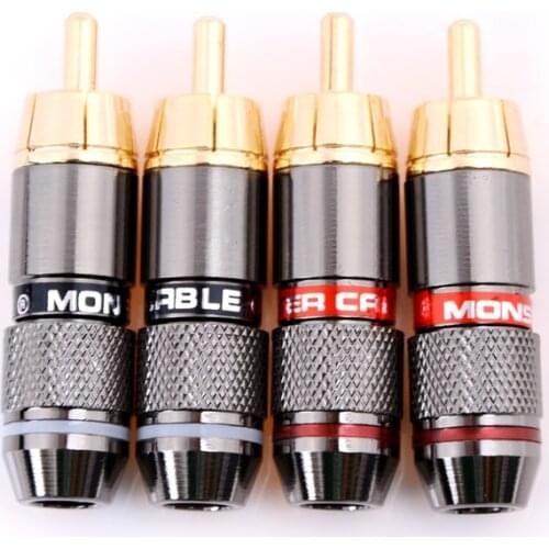 4pcs/lot 6mm RCA Connector Gold Plating RCA Male Plug Support Cable