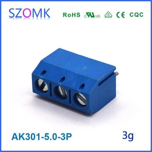 50 pcs/lot, small electrical terminals 5.0mm pitch and 3 pins Straight Pin PCB Screw terminator Connector AK301-5.0-3P