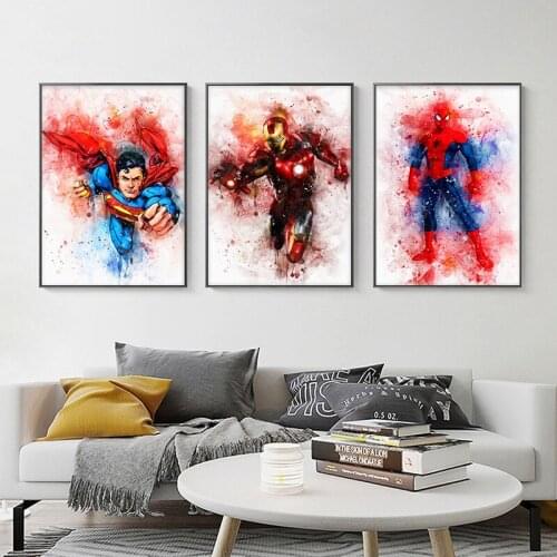 Watercolor Superhero Avengers Poster Movie Captain America Spider-Man Iron Man Marvel Canvas Painting Poster and Prints Wall Art