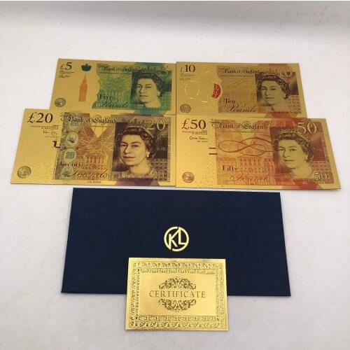 United Kingdom 50 20 10 5 Pound Colorful Gold Foil plated UK Banknote for collection and new year kids playing money