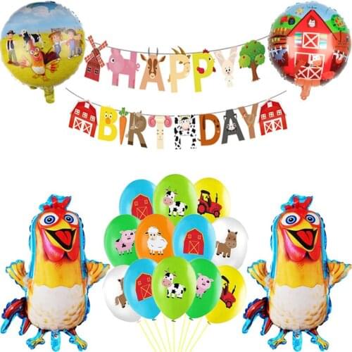 Chicken Balloons Farm Animals Cow Pig Horse Sheep Chick Happy Birthday Banner Baby Shower La Granja Zenon Kids Party Decoration