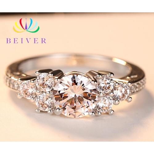 Beiver Clear AAA+ Cubic Zirconia Wedding Rings for Women Exquisite White Gold Color Jewelry Best Gifts for Ladies Dropshipping