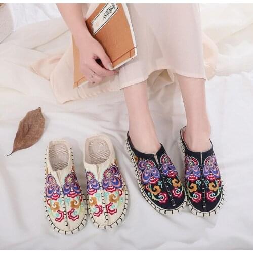 White lotus home shoes layers Bottoms embroidery women Korean Shoes ethnic old Beijing Peking cloth half slippers