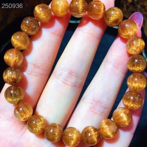 8.5mm Genuine Natural Copper Rutilated Quartz Bracelet Cat Eye Crystal Round Beads Women Man Bracelet Genuine AAAAA