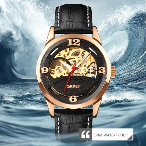 SKMEI 9226 Casual Automatic Mechanical Men Sport Watches Hardness Glass PU Leather Bracelet Waterproof Male Wrist Watch Clock