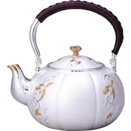 Pure silver Kung Fu tea set, manual production pure silver 999 do old burn water kettle mention beam pot, office gift collection