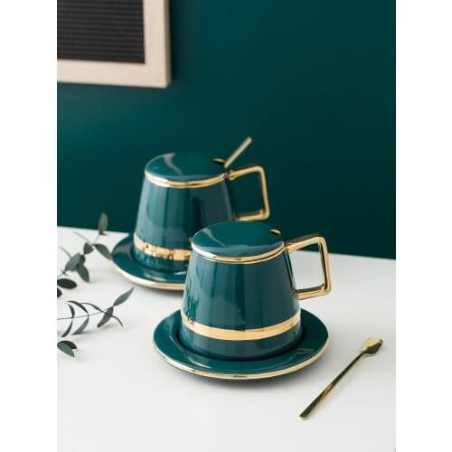 Ins European style small luxury coffee cup with Spoon Set creative description gold ceramic mug gift box