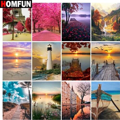 HOMFUN DIY Diamond Painting "Beautiful scenery sunset"Full Drill Square Round Diamond Embroidery 5D Cross Stitch Decoration Home
