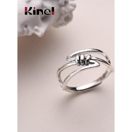 Kinel New Retro 100% 925 Sterling Silver Double Layer Winding Stackable Punk Rings For Women Luxury S925 Jewelry