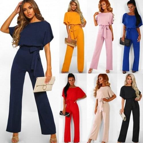 2021 womens summer onesie short sleeve elegant long wide-leg pants high waist casual women overalls plus cargo pants loose