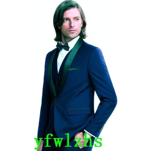 Handsome Groomsmen Shawl Lapel Groom Tuxedos Wedding Dress Men Suits Blazer Prom Dinner (Jacket+Pants+Tie+Vest) A695