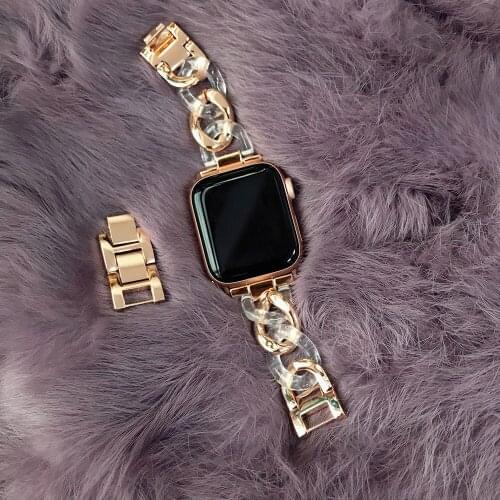 Suitable For Apple Watch Metal Strap 38MM 40MM 42MM 44MM For Apple Watch1 2 3 4 5 6 Single Row Resin Denim Chain Bracelet Strap