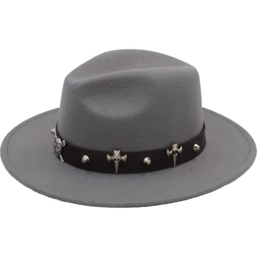 Fashion Black Woolmen Fedora Hat Wide Brim Chapeu Church Cloche Godfather Jazz Cap Steampunk Pirate Dad Hat Belt Size 56-58cm