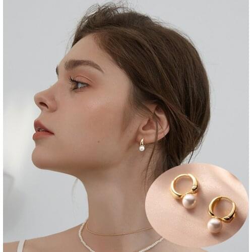 Fashion Simple Hoop Earrings For Women Small Huggies With Pearl Elegant French Female Earring Piercing Jewelry For Lady Girls