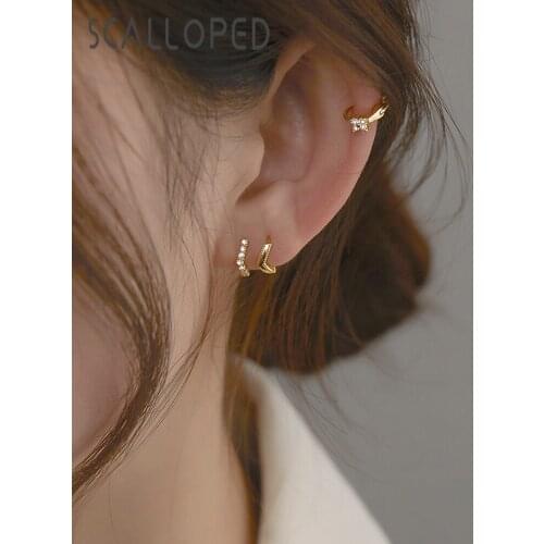 SCALLOPED Fashion Stud Earrings For Women 2021 New Small Ear Bone Exquisite Micro-Inlaid Zircon Gold Earring Statement Jewelry