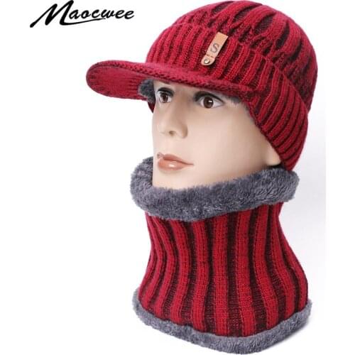 Scarf Hat Set Womans Man Hats Cap with Brim unisex Girls Beanie Cap Keep Warm Winter Knitted Skullies Caps Crochet Female