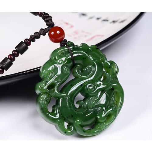 Natural green jade pendant hollow handcarved jasper dragon jade pendants top brand jade jewelry jadeite jade necklace