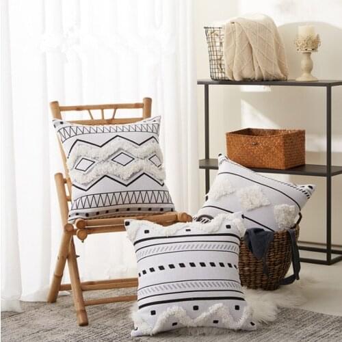 White Black Moroccan Cushion Cover Boho Ethnic Embroidery Pillow Cover 45x45cm Home Decoration Sofa Pillowcase Pillowsham