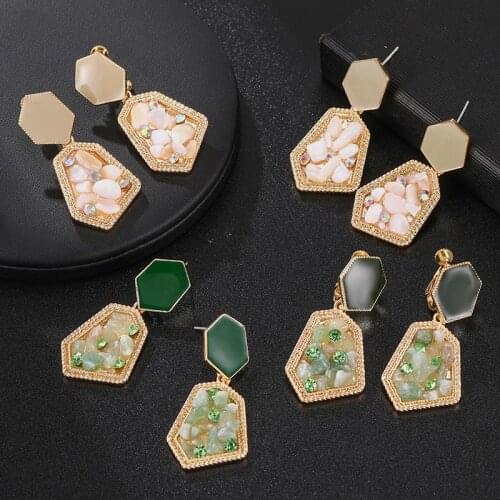 New Geometric Statement Natural Stone Clip on Earrings 2020 for Women Fashion Vintage No Pierced Earrings Clip Bijoux Jewelry